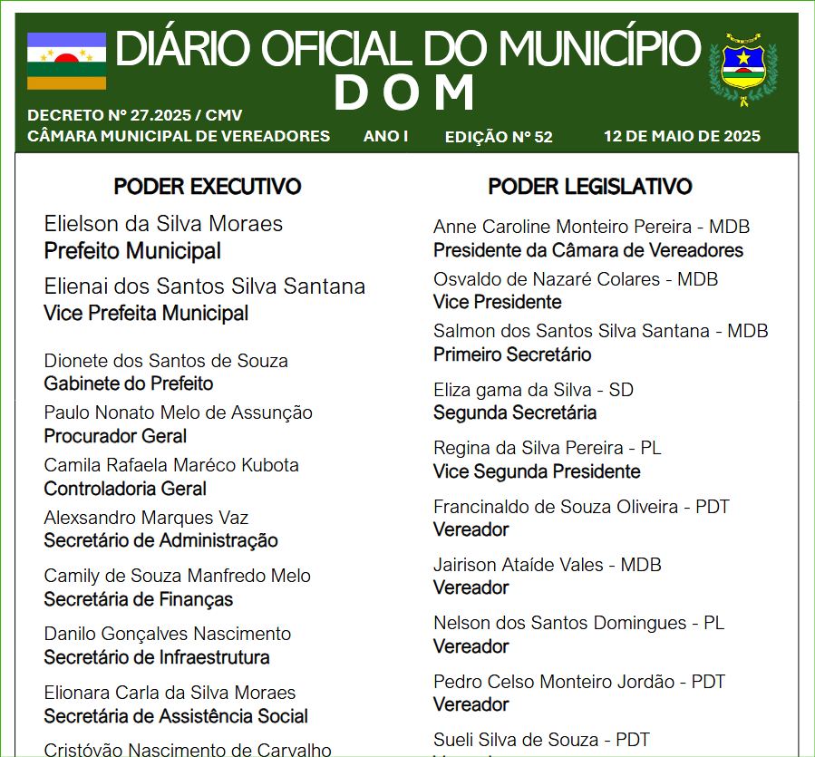 DIÁRIO OFICIAL - EDIÇÃO N° 52 - 12 DE MAIO DE 2025